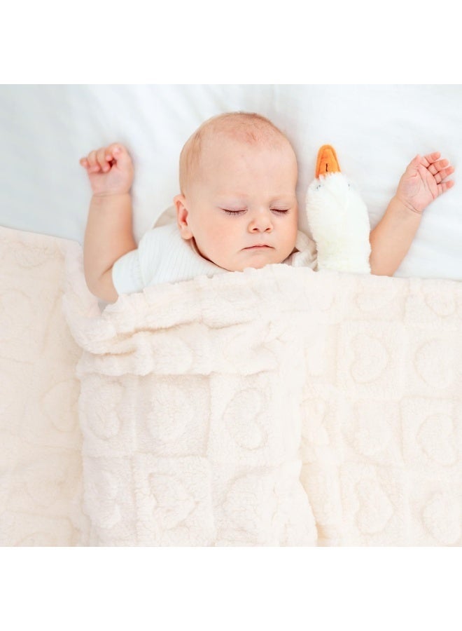 نوا Baby Blanket for Boys Girls, Soft Warm Cozy Heart Toddler Blankets, Fluffy Infant Toddler Newborn Receiving Blankets for Crib Stroller(White) - Image 3