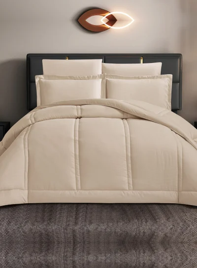 Donetella Bedding Comforter Set King Size, 6-Pcs Bed Set Fits 200x200 Cms -Hotel Striped  Bedding Set-All Season- Brushed Microfiber (طقم مفرش سرير فندقي)