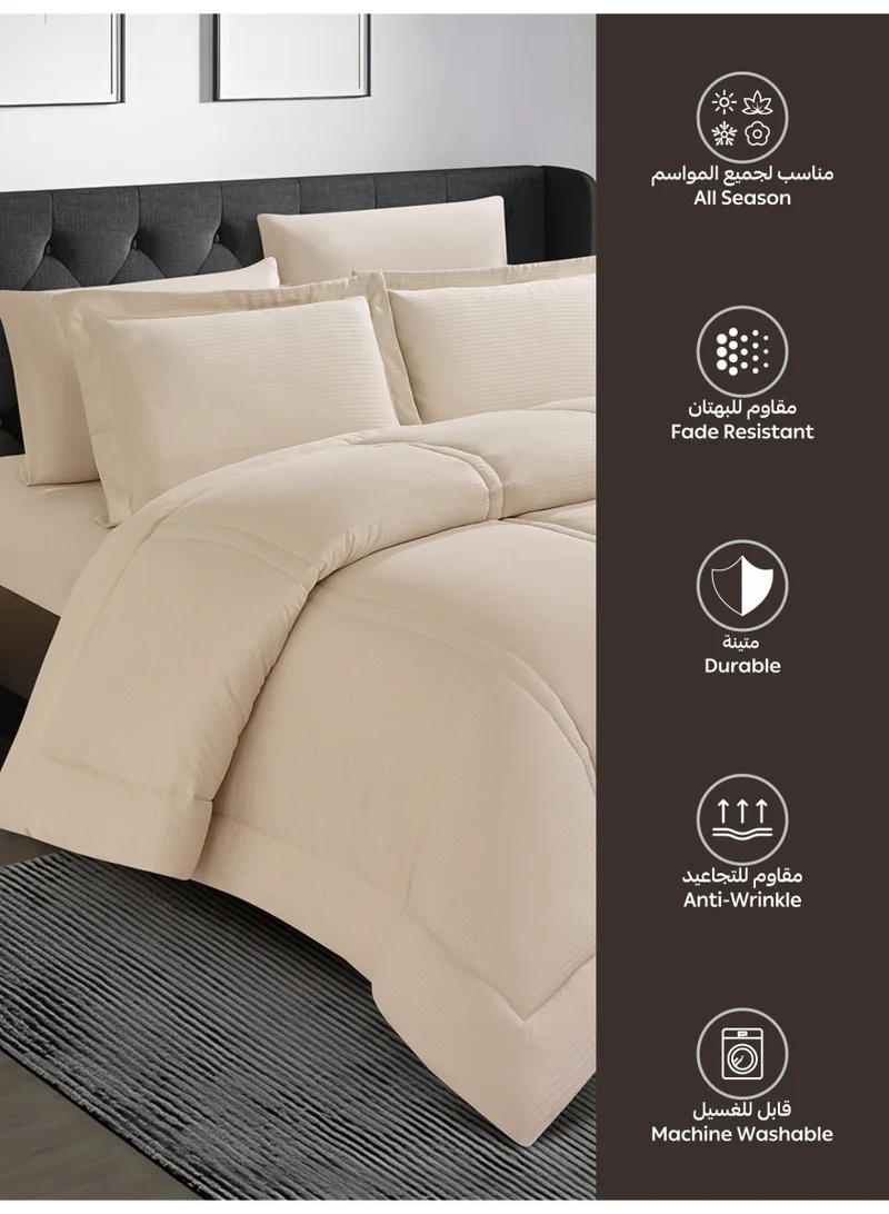 Donetella Bedding Comforter Set King Size, 6-Pcs Bed Set Fits 200x200 Cms -Hotel Striped  Bedding Set-All Season- Brushed Microfiber (طقم مفرش سرير فندقي)