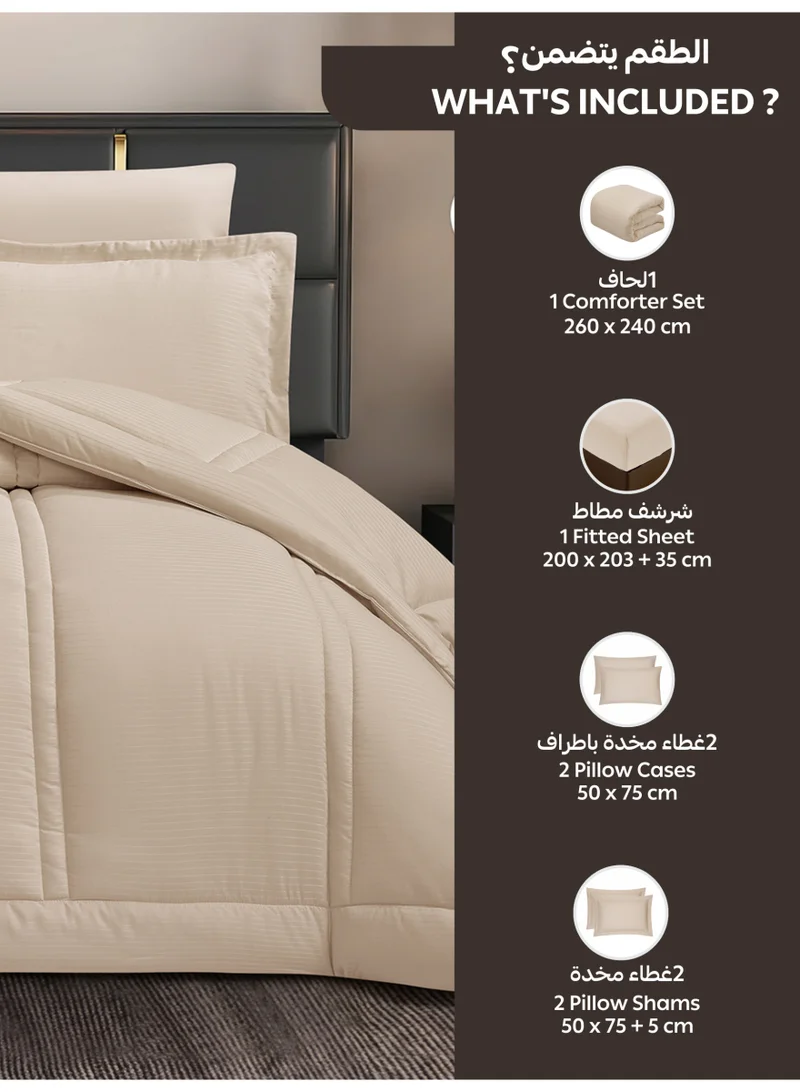 Donetella Bedding Comforter Set King Size, 6-Pcs Bed Set Fits 200x200 Cms -Hotel Striped  Bedding Set-All Season- Brushed Microfiber (طقم مفرش سرير فندقي)