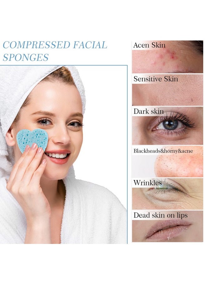 Sieral Sieral 120 Pcs Compressed Facial Sponges with Container Face Sponge Disposable Sponge Pads for Washing Face Cleansing Exfoliating Esthetician Makeup Removal(Light Blue, Heart)  - Image 4
