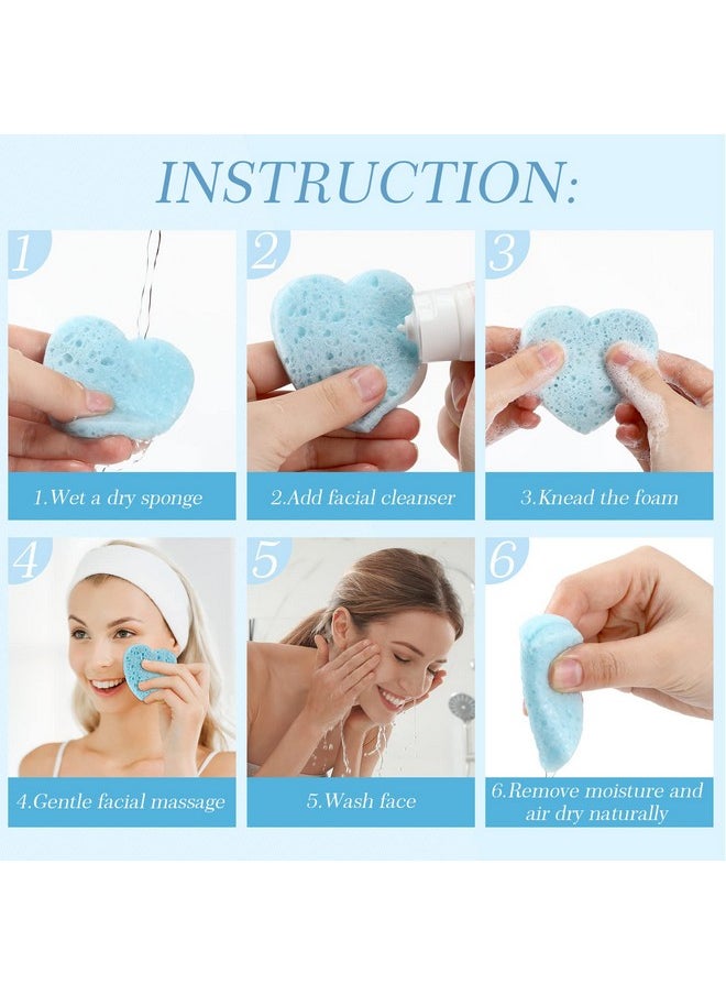 Sieral Sieral 120 Pcs Compressed Facial Sponges with Container Face Sponge Disposable Sponge Pads for Washing Face Cleansing Exfoliating Esthetician Makeup Removal(Light Blue, Heart)  - Image 5
