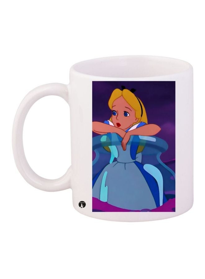 Cartoon Girl Printed Coffee Mug White/Blue/Purple 11ounce