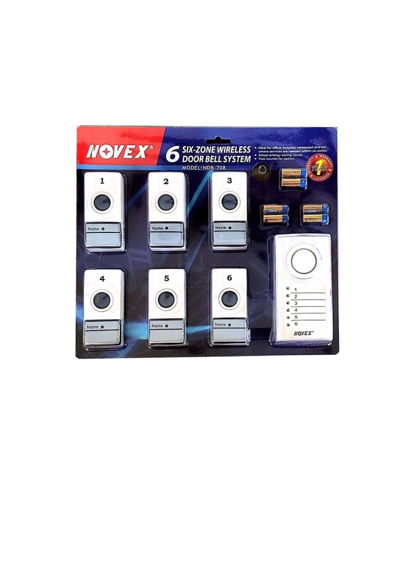 NOVEX - Novex Six Zone Wireless Door Calling Bell System - Image 1
