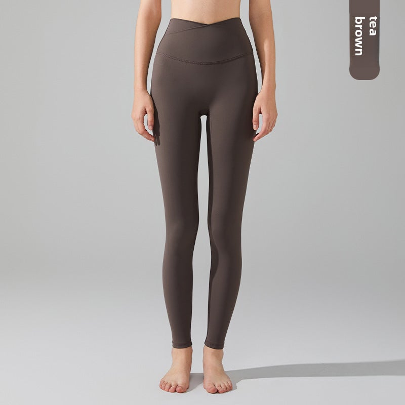 Generic Peach High-Waist Yoga Pants, Fitness Tights for Women Tea Brown [Belly Tinted]]