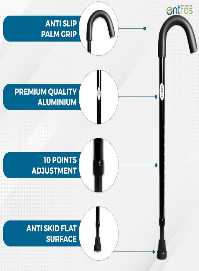 Entros Single Leg U-Shaped Walking Stick | Height Adjustable | Lightweight Aluminum Stick with Anti-Skid Base | Walking Cane for Old People, Patients, and Handicaps - KL928B - Image 3