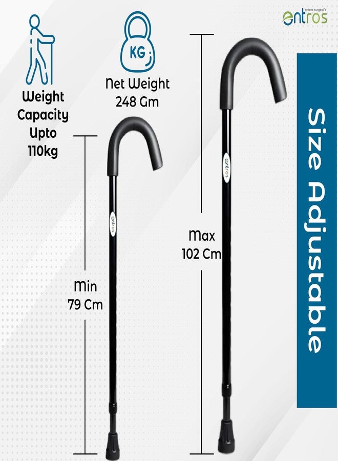 Entros Single Leg U-Shaped Walking Stick | Height Adjustable | Lightweight Aluminum Stick with Anti-Skid Base | Walking Cane for Old People, Patients, and Handicaps - KL928B - Image 4