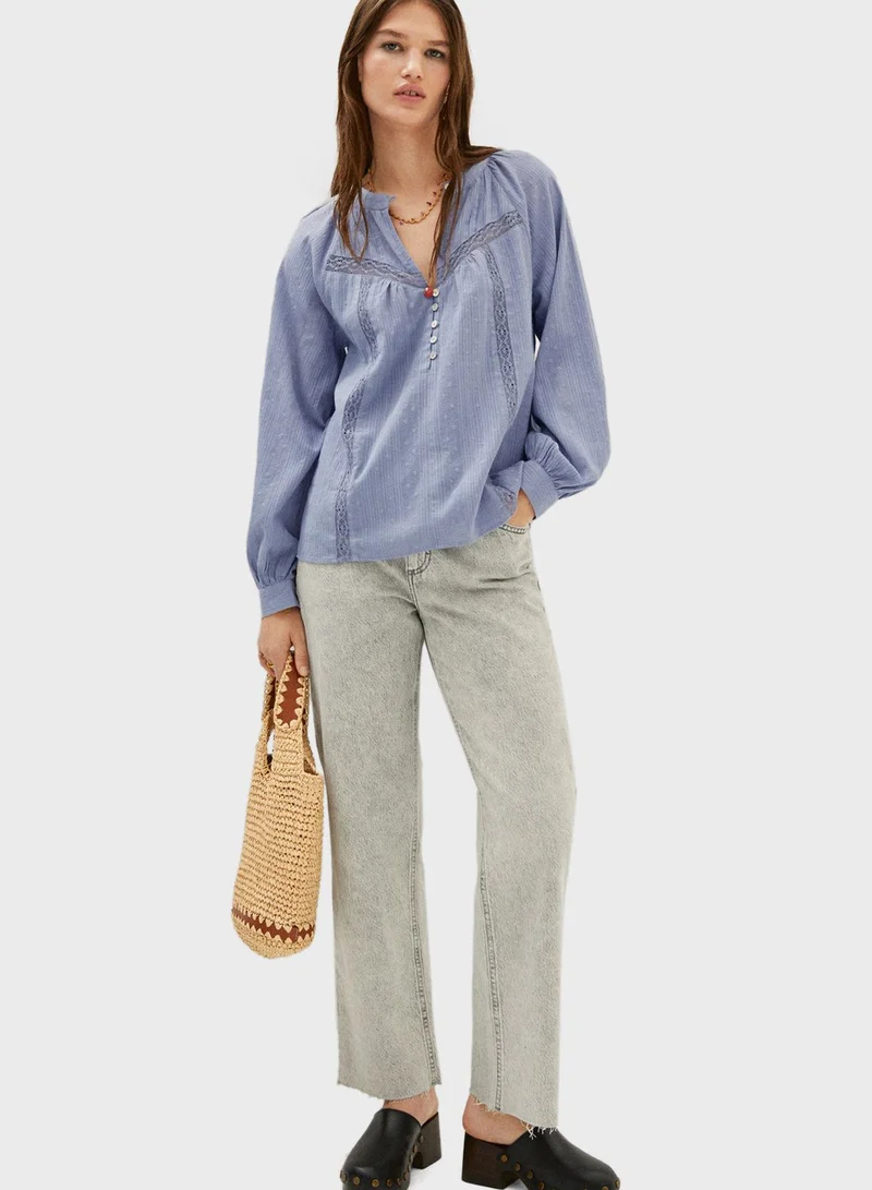 MANGO Plumeti Embroidered Blouse
