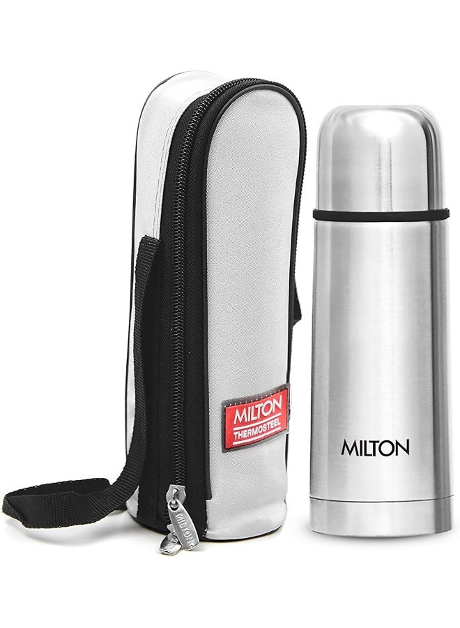 Milton Plain Lid Flask (350 ml) Stainless Steel Water Bottle – Double-Walled Vacuum Insulated to Keep Drinks Hot or Cold for 24 Hours, Leak-Proof Lid with Jacket, Ideal for Office – Silver - Image 1