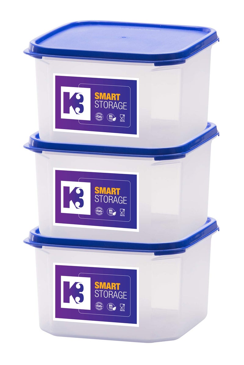 K3 Magnum Square Smart Storage Plastic Container -Blue (2.8 ltr (Pack of 3)) - Image 4