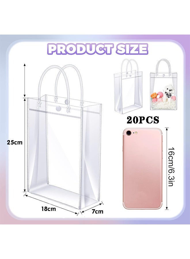 يلا جوي أكياس هدايا شفافة من البولي فينيل كلوريد مع مقابض قابلة لإعادة الاستخدام، أكياس تسوق شفافة لحفلات الزفاف والبضائع والتجزئة والشركات الصغيرة، 25 × 18 × 7 سم (20 قطعة) - Image 2