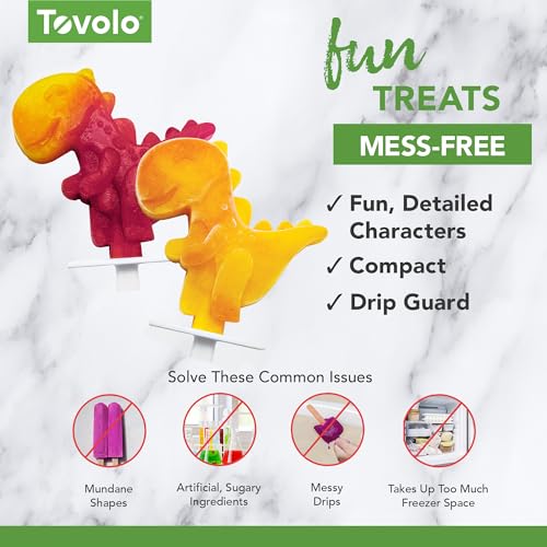 Tovolo Silicone Popsicle Molds with Sticks (4-Pack, Dino) - Reusable Ice Pop Molds for Homemade Flavored Ice Pops & Frozen Snacks - Stackable Popsicle Maker with Lid, Dishwasher Safe & BPA-Free - Image 3