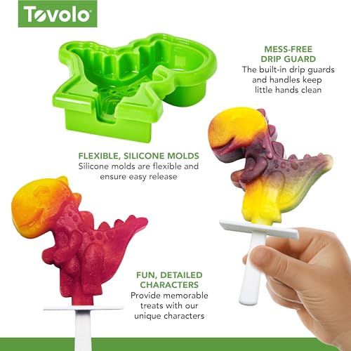 Tovolo Silicone Popsicle Molds with Sticks (4-Pack, Dino) - Reusable Ice Pop Molds for Homemade Flavored Ice Pops & Frozen Snacks - Stackable Popsicle Maker with Lid, Dishwasher Safe & BPA-Free - Image 5
