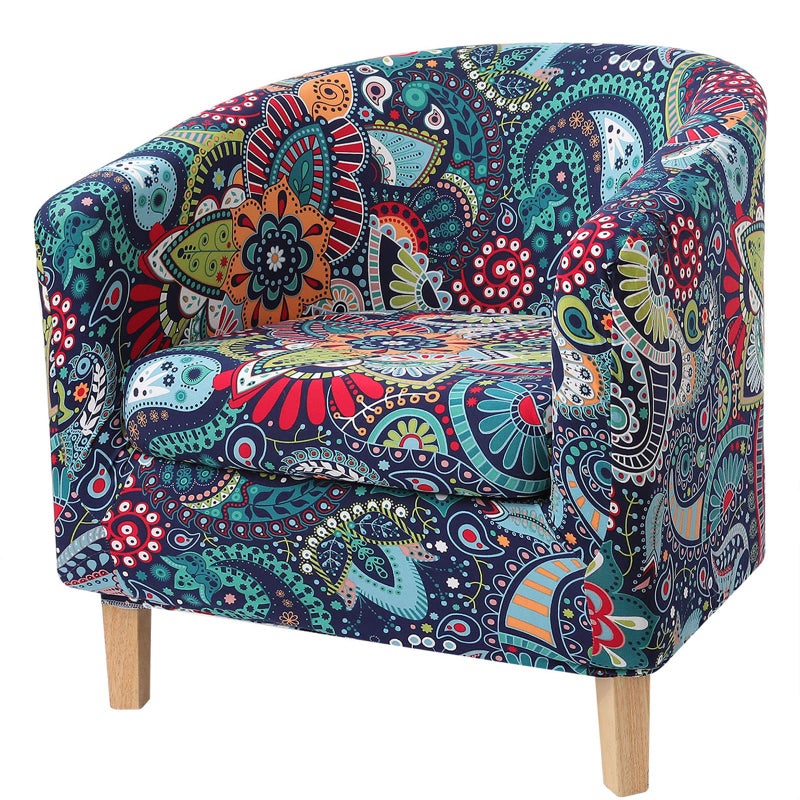 hyha 2 Pieces Printed Tub Chair Slipover with Cushion Cover Removable Stretch Club Chair Cover for IKEA Tullsta Armchair Cover Furniture Protector for Living RoomBlue Green