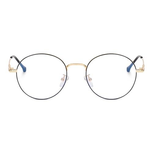 Dervin Zero Power Computer Bluelight Blocking Glasses For Men and Women | Blue Cut Computer Glasses | Full Rim Oval Shape Glasses | Anti Glare, Lightweight & Blocks Harmful Rays (Gold Black) - Image 2