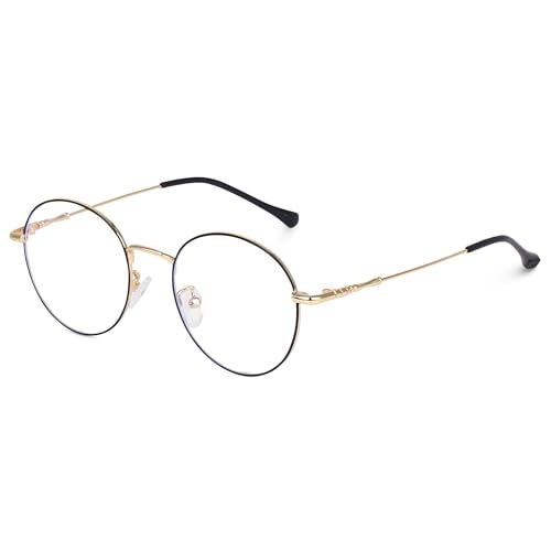 Dervin Zero Power Computer Bluelight Blocking Glasses For Men and Women | Blue Cut Computer Glasses | Full Rim Oval Shape Glasses | Anti Glare, Lightweight & Blocks Harmful Rays (Gold Black) - Image 1