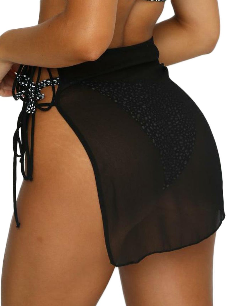See Through Lace Up Sheer Skirts Swimsuit Cover-Ups Solid Color Women Beach Skirts Summer Female High Waist Mini Cover Ups - Image 4