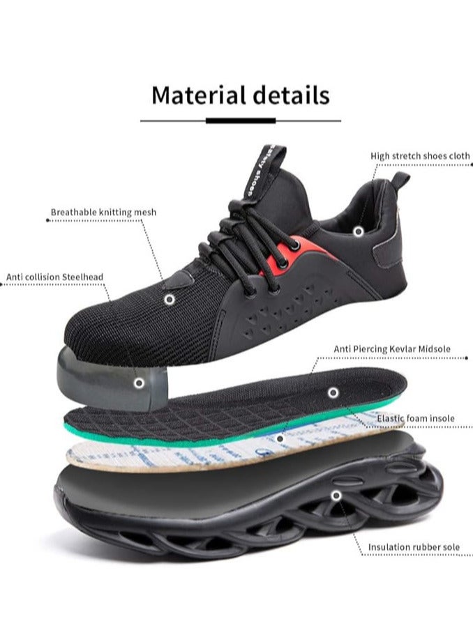 Breathable Steel Toe Safety Shoes for Men and Women Indestructible Work Sneakers for Construction Slip-On Round Toe EVA Sole (46 EUR) - Image 3