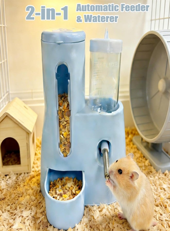 IVICOO Hamster Food Bowl Guinea Pig Water Bottle No Drip - 2-in-1 Automatic Feeder and Waterer with Roller Ball Design, 300ml+80ml - Image 2