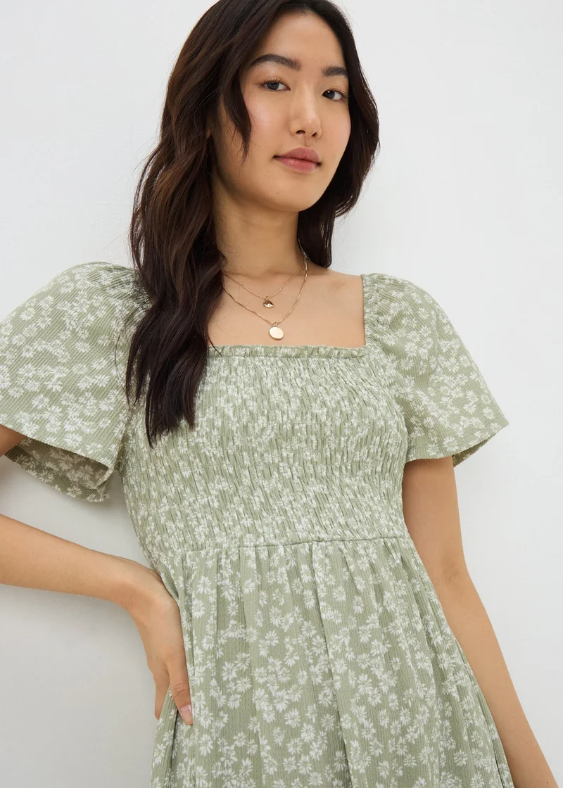 Matalan Sage Green Ditsy Floral Shirred Midi Dress