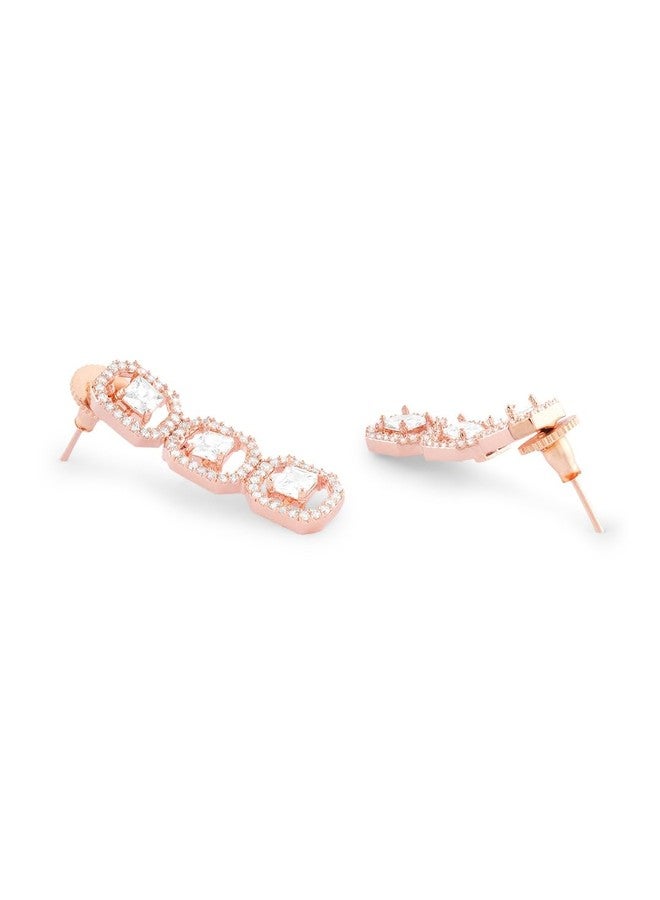 Ami Rose Gold Tone Dazzling Cubic Zirconia Brass Necklace and Earring Set For Women-ZPFK20565 - Image 4