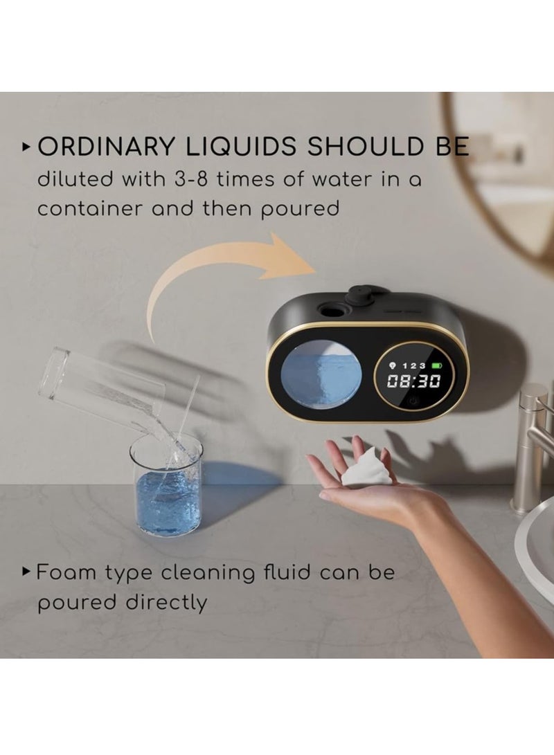 موزع صابون رغوي قابل لإعادة الشحن بدون تلامس، موزع صابون أوتوماتيكي ذكي معلق على الحائط للاستخدام في الحمام والمطبخ والاستخدام التجاري، تصميم أنيق باللون الأسود - Image 4