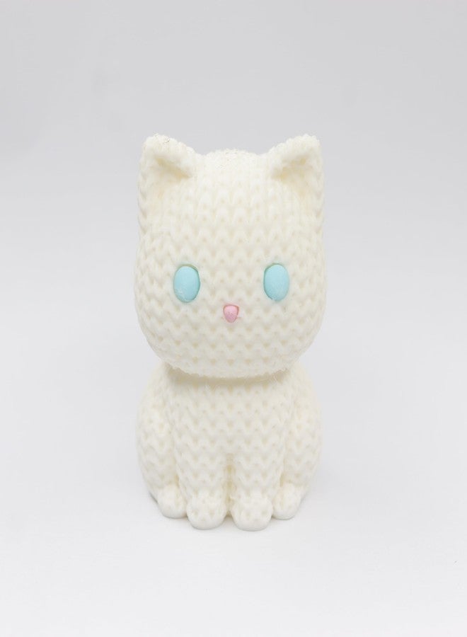HICHISO - BILLOO The Knitted White Kitten | Desk Buddy | Cute Cat Figurine for Office & Home | Eco-Friendly Biodegradable Polymer | Mood Booster & Stress Relief for Cat Lovers (Blue Eyes) - Image 2