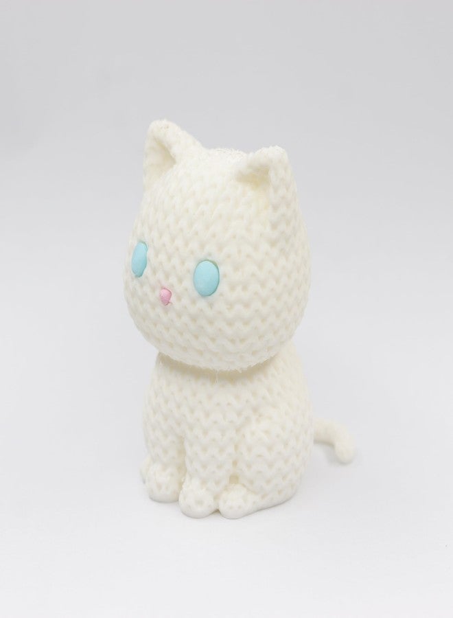 HICHISO - BILLOO The Knitted White Kitten | Desk Buddy | Cute Cat Figurine for Office & Home | Eco-Friendly Biodegradable Polymer | Mood Booster & Stress Relief for Cat Lovers (Blue Eyes) - Image 3