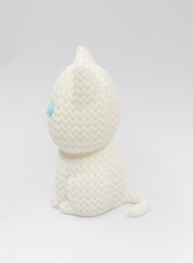 HICHISO - BILLOO The Knitted White Kitten | Desk Buddy | Cute Cat Figurine for Office & Home | Eco-Friendly Biodegradable Polymer | Mood Booster & Stress Relief for Cat Lovers (Blue Eyes) - Image 4