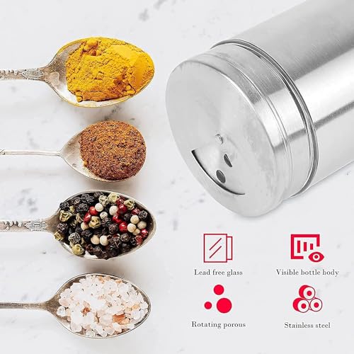 EVK® Spice Jar Stainless Steel & Glass with Holder Stand | Salt & Pepper Shaker| Oregano,Chilli Flakes, Sugar, Seasoning Sprinkler| Air Tight Container | Masala Box Dabbi Set of (1) (1) - Image 5