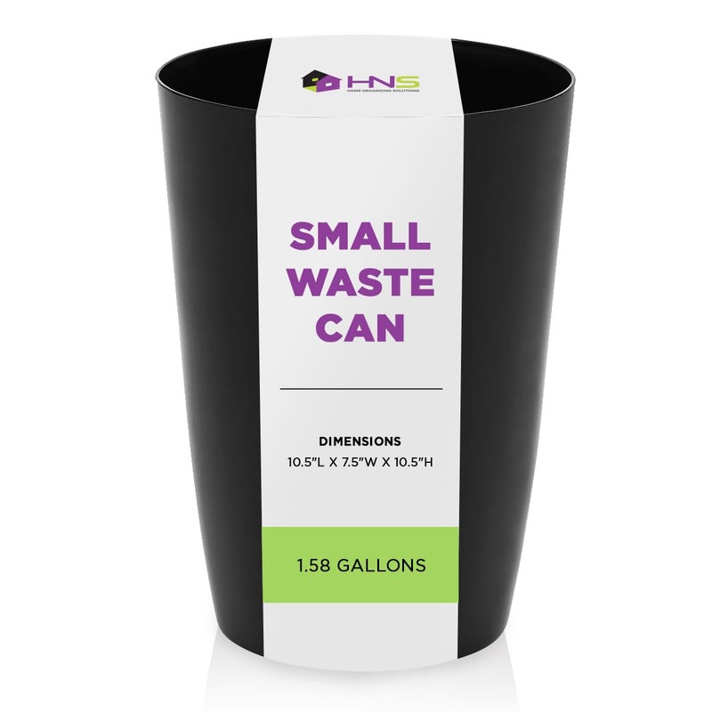 HOLDN’ STORAGE Small Trash Can–Open Top Garbage Cans for Kitchen, Office, Dorm, Bathroom, etc.–Waste Can for Compact/Tight Spaces –The Perfect Bathroom Trash Can – 10.5” x 7.5” Trash Bin–Glossy Black - Image 1