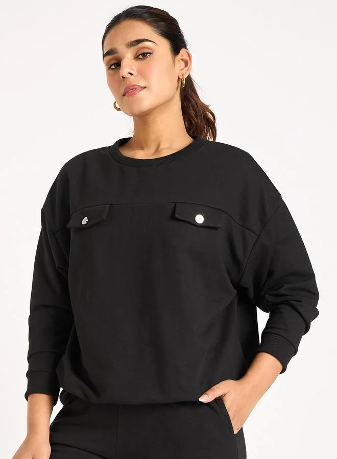 Femmella Black Flap Detail Terry Sweatshirt