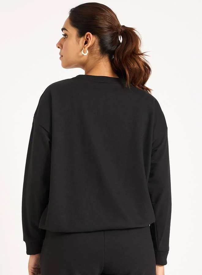 Femmella  Black Flap Detail Terry Sweatshirt for Women | Best Price UAE