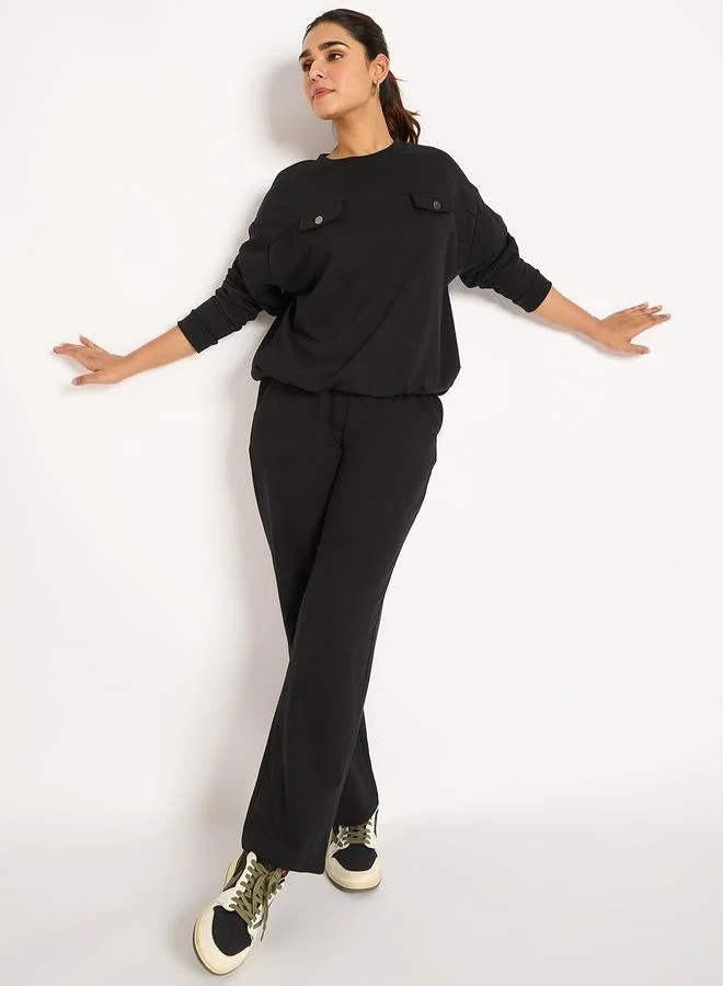 Femmella  Black Flap Detail Terry Sweatshirt for Women | Best Price UAE