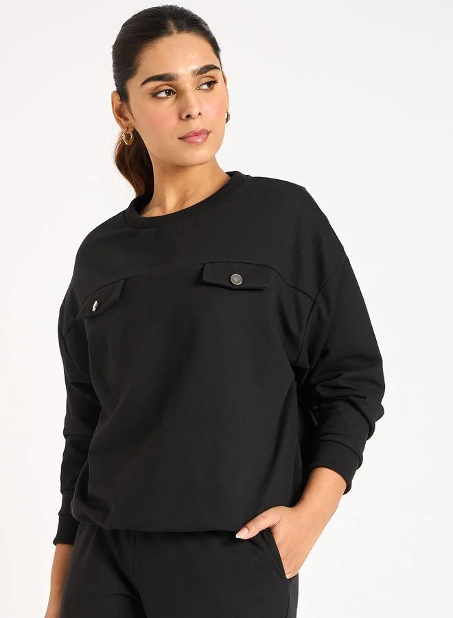 Femmella Black Flap Detail Terry Sweatshirt