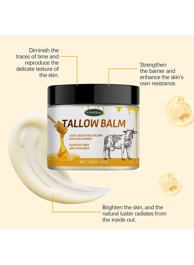 WoodSleep Tallow Balm - 100% Grass Fed Tallow Raw Wild Honey, Sensitive Skin Are Available, Moisturizing, Caring and AntiAging ,Grass Fed Beef Tallow Face Cream (60g /2.12OZ) - Image 5