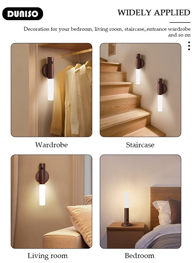 DUNISO أضواء الليل بحساس الحركة، ضوء LED ذكي، ضوء حساس مغناطيسي للممر، ضوء محمول باليد للسلم، أضواء جدارية خشبية لخزائن، مصباح بدون قابس شحن USB لخزائن الجدران وغرف النوم والمطابخ وغيرها - Image 3