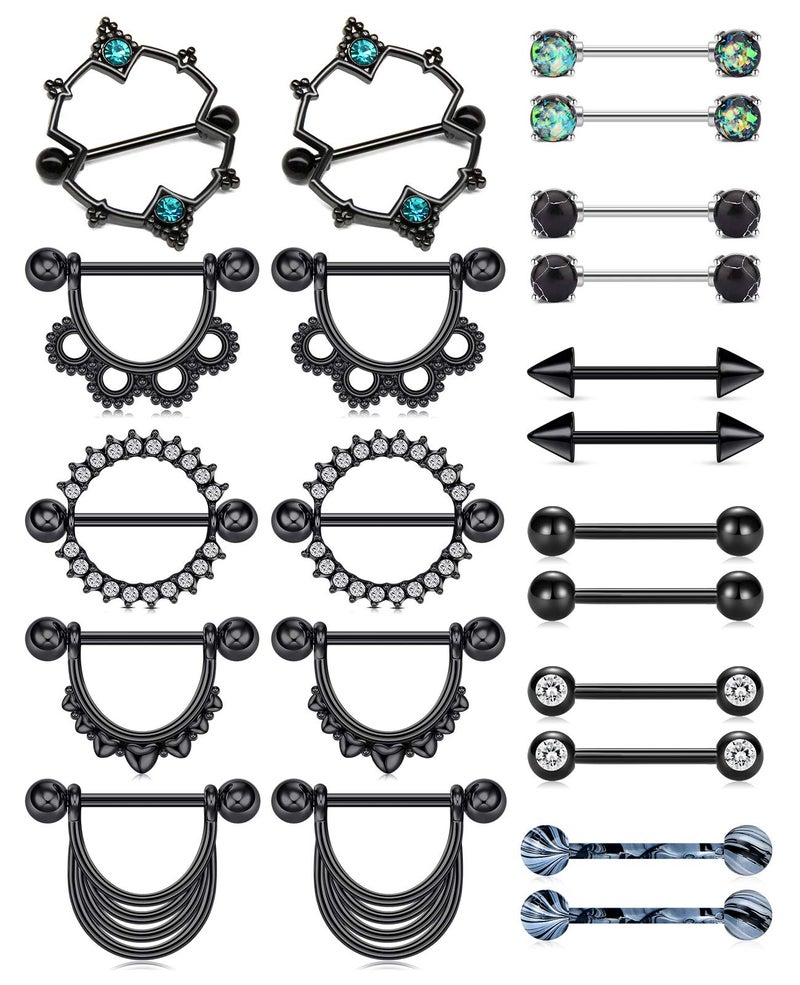D.Bella 14G Nipple Rings Stainless Steel Nipplerings Piercing Women CZ Nipple Piercing Barbell Tongue Rings Piercing Jewelry for Women 9/16Inch - Image 1