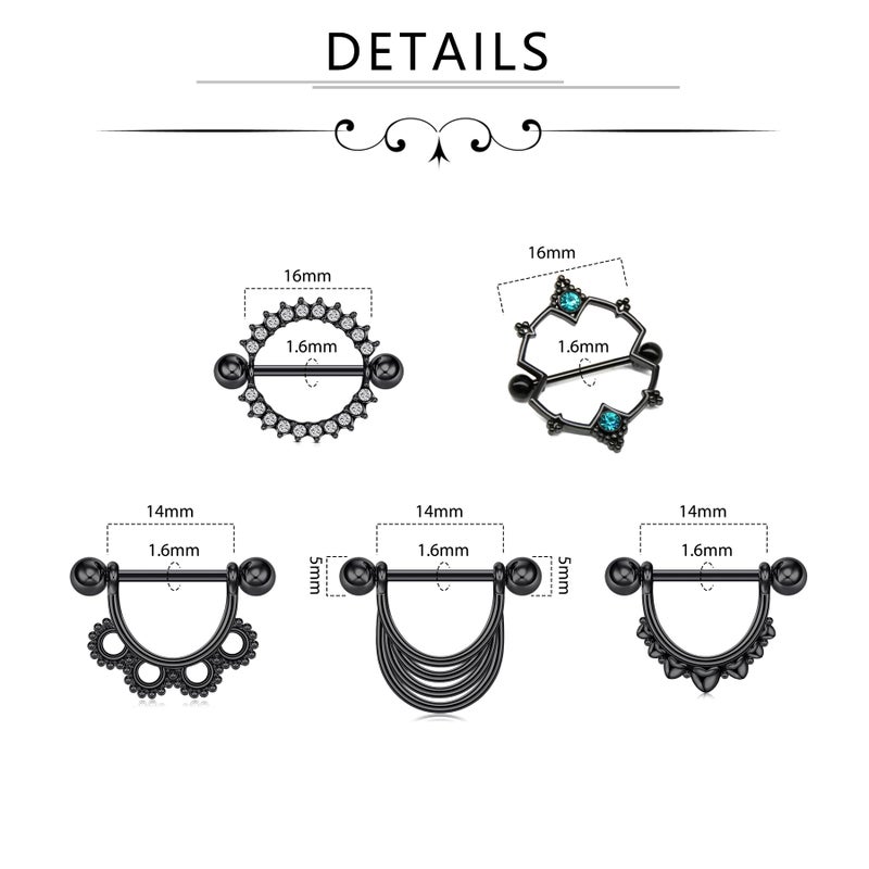 D.Bella 14G Nipple Rings Stainless Steel Nipplerings Piercing Women CZ Nipple Piercing Barbell Tongue Rings Piercing Jewelry for Women 9/16Inch - Image 2