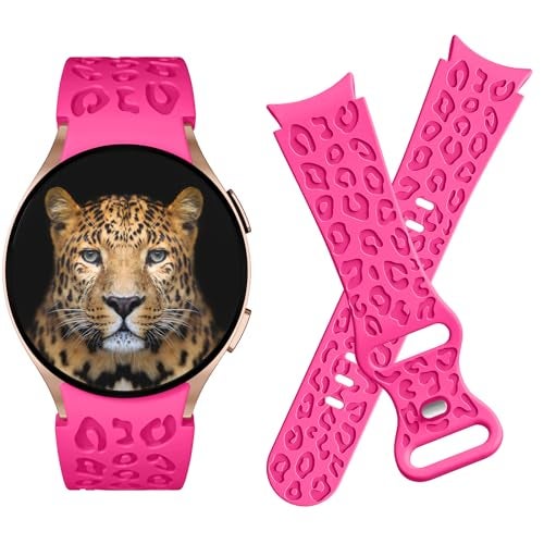 IKANFI No Gap Leopard Engraved Bands Compatible for Samsung Galaxy Watch 6/5/4 Band 40mm 44mm,Watch 6 47mm 43mm,5 Pro 45mm,Watch 4 Classic 42mm 46mm,20mm Soft Silicone Replace Strap Women-Hot Pink - Image 4