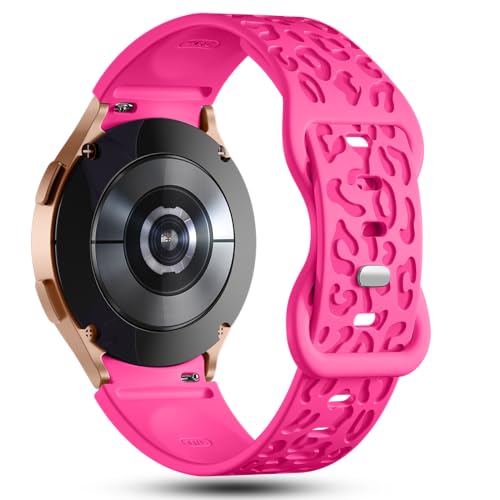 IKANFI No Gap Leopard Engraved Bands Compatible for Samsung Galaxy Watch 6/5/4 Band 40mm 44mm,Watch 6 47mm 43mm,5 Pro 45mm,Watch 4 Classic 42mm 46mm,20mm Soft Silicone Replace Strap Women-Hot Pink - Image 3