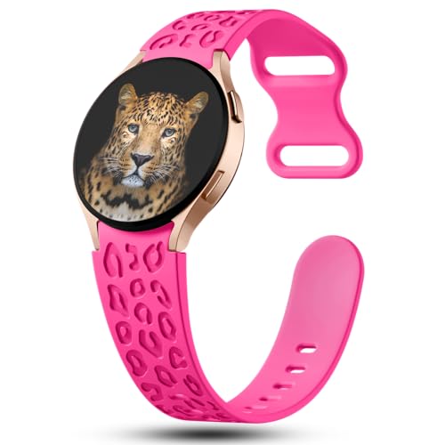 IKANFI No Gap Leopard Engraved Bands Compatible for Samsung Galaxy Watch 6/5/4 Band 40mm 44mm,Watch 6 47mm 43mm,5 Pro 45mm,Watch 4 Classic 42mm 46mm,20mm Soft Silicone Replace Strap Women-Hot Pink - Image 2