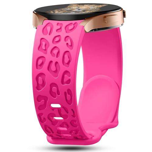 IKANFI No Gap Leopard Engraved Bands Compatible for Samsung Galaxy Watch 6/5/4 Band 40mm 44mm,Watch 6 47mm 43mm,5 Pro 45mm,Watch 4 Classic 42mm 46mm,20mm Soft Silicone Replace Strap Women-Hot Pink - Image 1