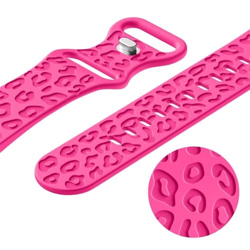 IKANFI No Gap Leopard Engraved Bands Compatible for Samsung Galaxy Watch 6/5/4 Band 40mm 44mm,Watch 6 47mm 43mm,5 Pro 45mm,Watch 4 Classic 42mm 46mm,20mm Soft Silicone Replace Strap Women-Hot Pink - Image 5