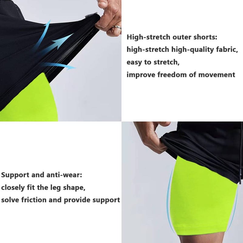 JWJ 3 Pack Mens 2 in 1 Running Shorts Quick Dry Gym Athletic Workout Shorts with Compression Liner,Black Light Navy M - Image 4