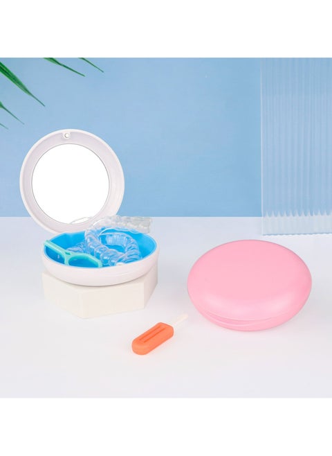 2 Pack Aligner Case with Mirror,Convenient Retainer Case for Invisalign Aligners, Night Guards, and Mouth Guards(1PC Pink +1PC White)