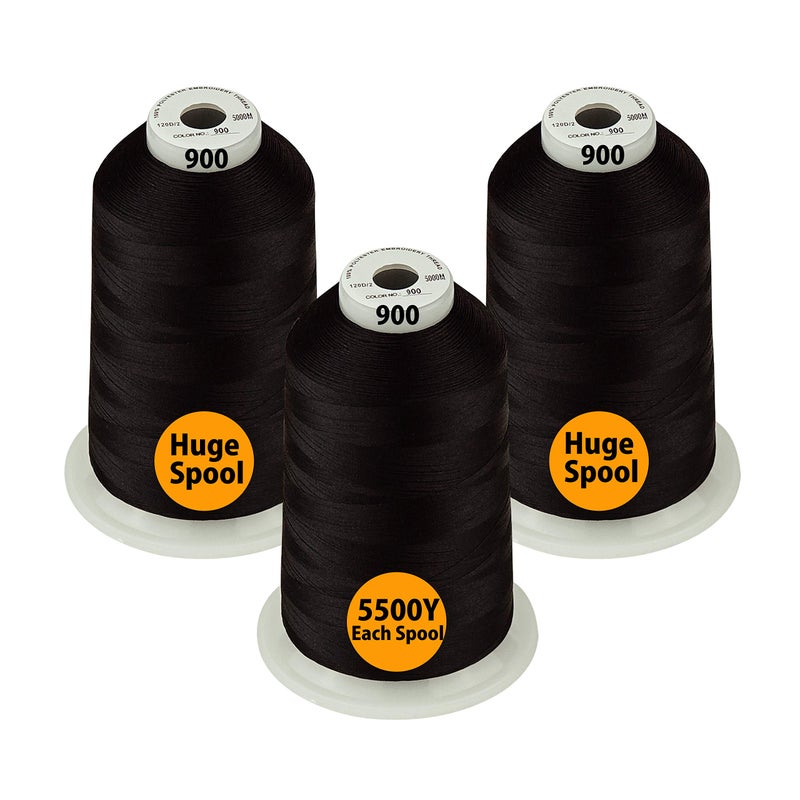 Simthread  33 Selections  Various Assorted Color Packs of Polyester Embroidery Machine Thread Huge Spool 5500Y for All Purpose Sewing Embroidery Machines  900 Black