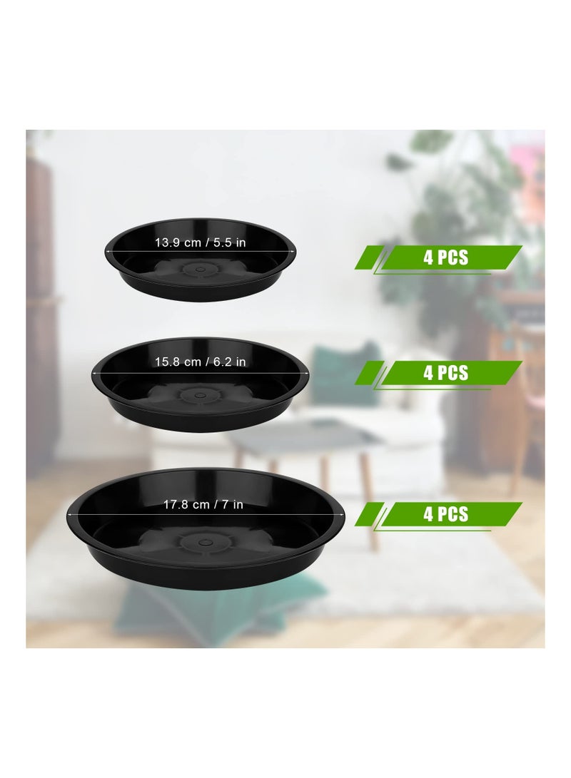 Excefore 12Pcs Garden Plant Saucer, 5.5/6.2/7 Inch Round Plant Water Catcher Tray Flower Pot Drip Trays for Potted Plants, Surface Protection for Household Plants (Black) - Image 2