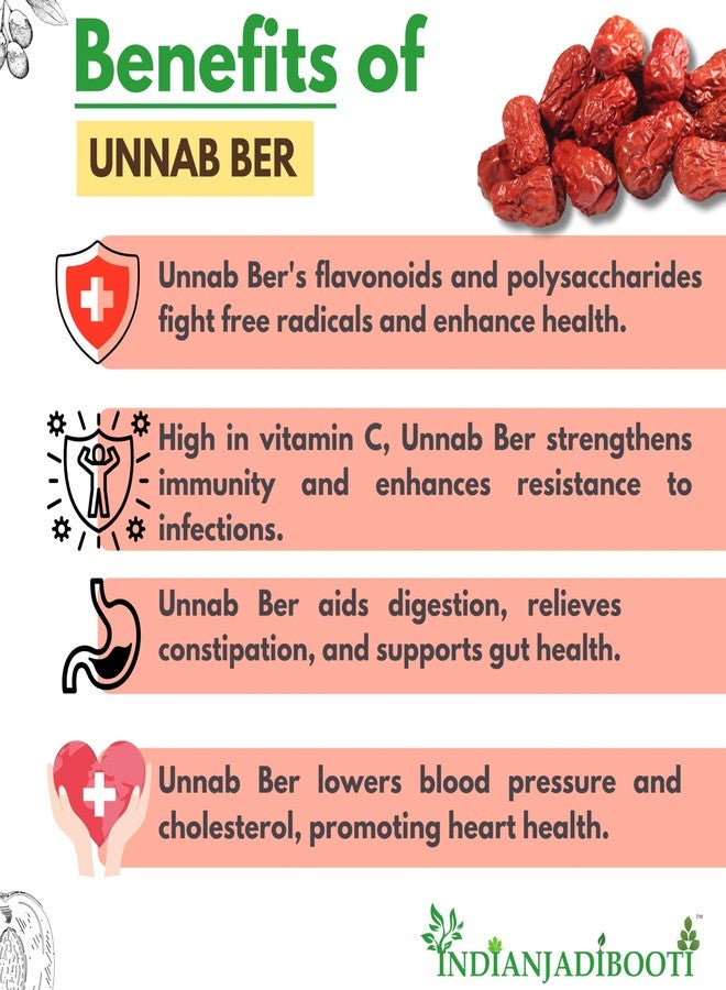 IndianJadiBooti Unnab | Whole Dried Jujube Fruit (Red Dates) | Premium Large Ber | Natural Remedy for Cough, Cold & Sore Throat | Traditional Blood Purifier | 100g Pack - Image 3