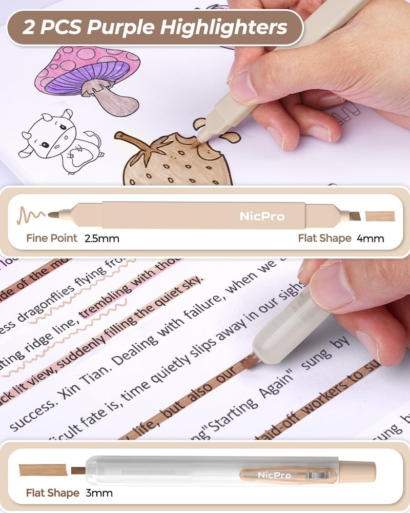 Nicpro 22 PCS Pastel Gel Ink Pen Set,12 Black Ink Pens with 2 Pack Highlighters and 2 Pack Mechanical Pencil 0.5 0.7mm, Retractable 0.5mm Fine Point Note Taking Pens for School Office (Brown) - Image 4